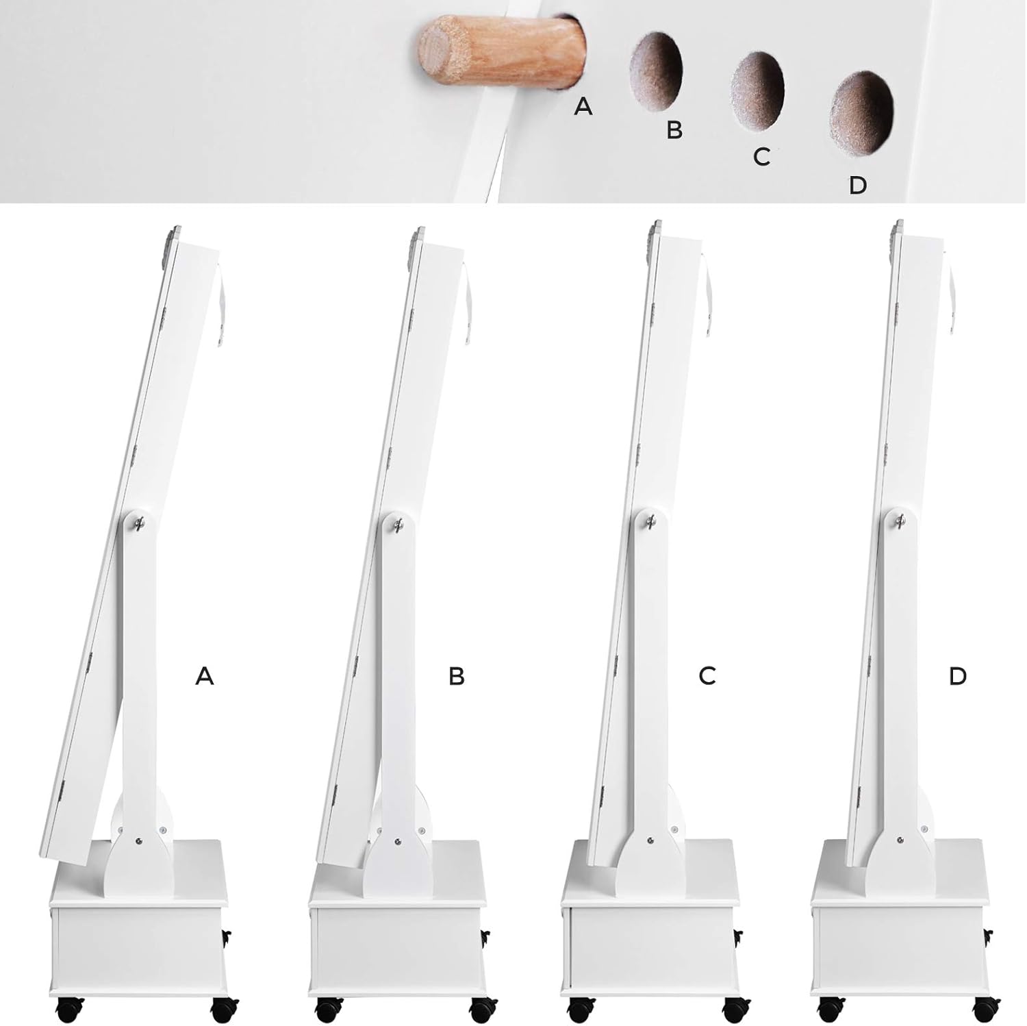 SONGMICS Oglinda de podea cu dulap depozitare bijuterii, iluminare LED si roti, cu cheie, 35x45x156 cm, alb