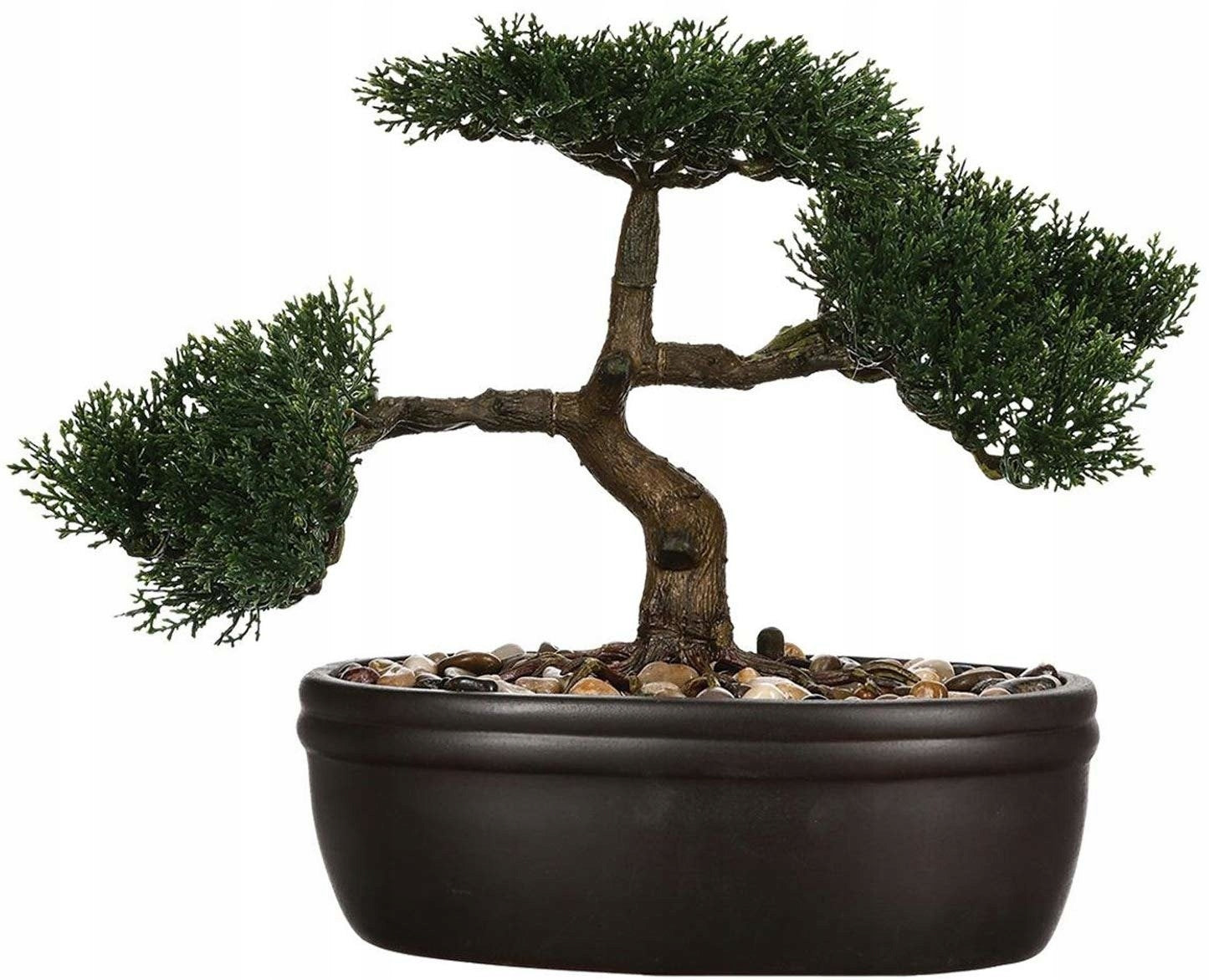 Bonsai artificial Atmosphera in ghiveci ceramic cu pietricele decorative, 23 cm, verde