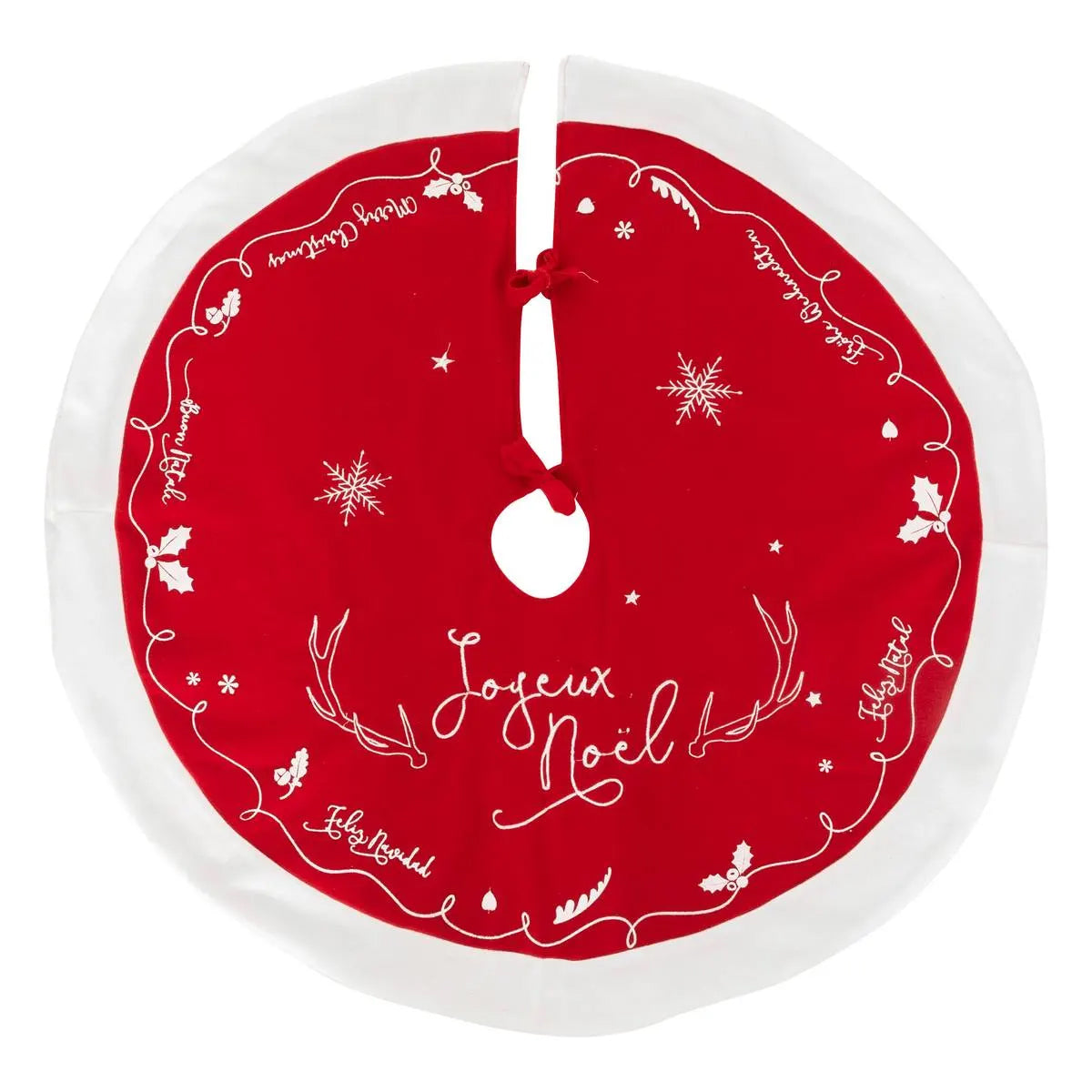 Covor decorativ pentru brad, din fetru matlasat, diametru 90 cm, rosu