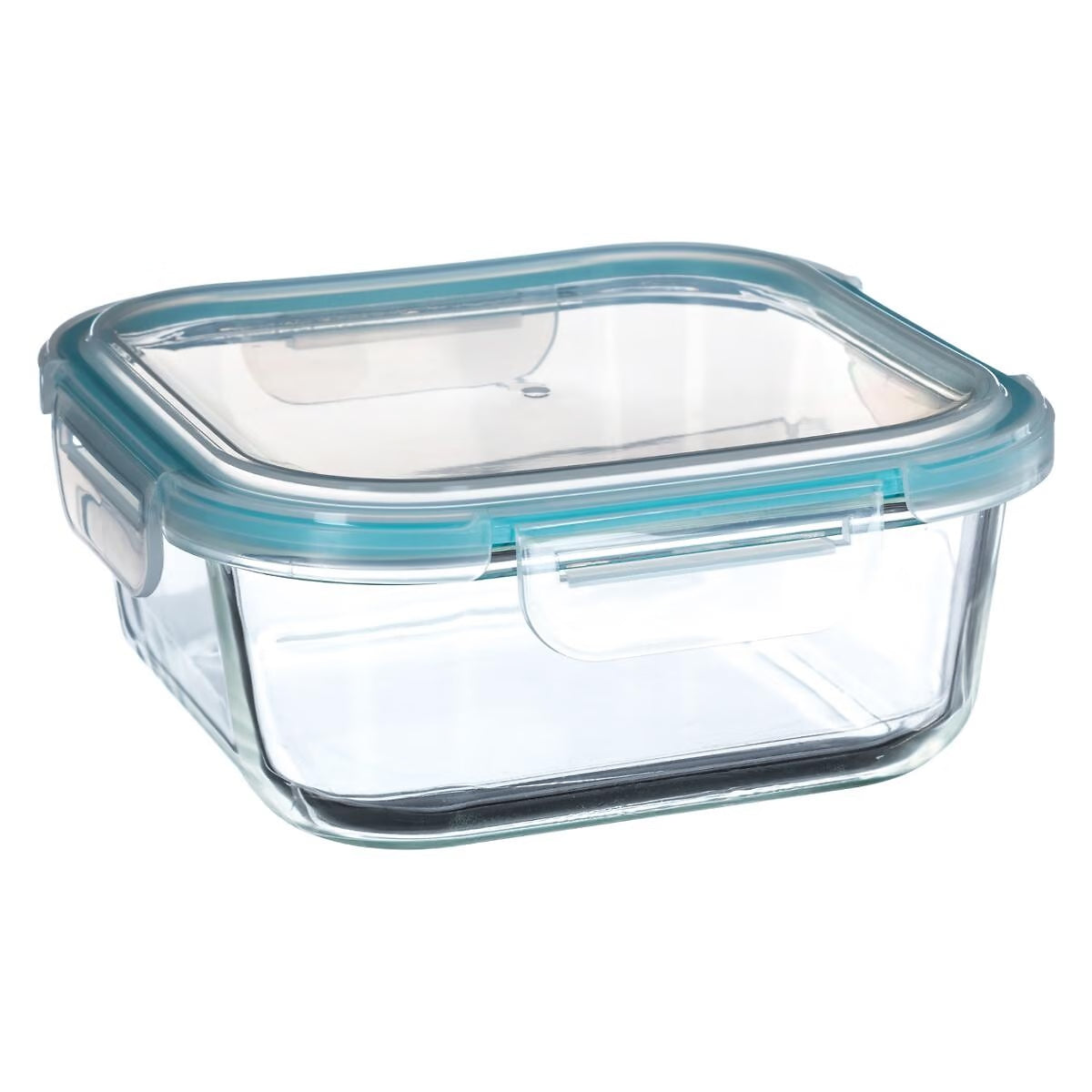 Set 3 caserole din sticla patrate 5Five Clipeat, capac albastru, 2.2L + 800ml + 330ml
