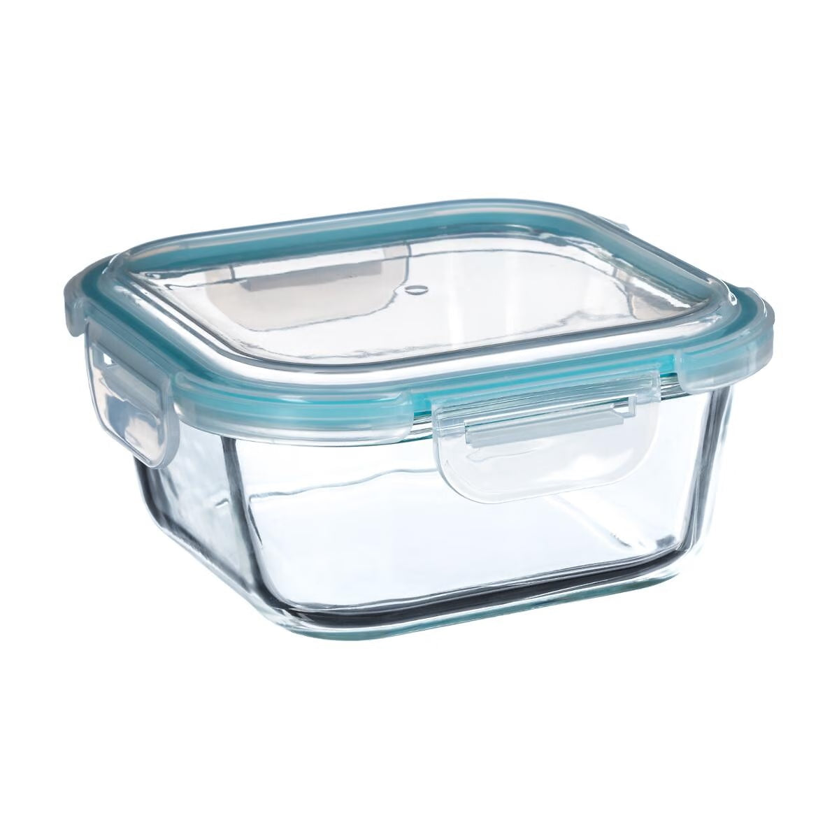 Set 3 caserole din sticla patrate 5Five Clipeat, capac albastru, 2.2L + 800ml + 330ml