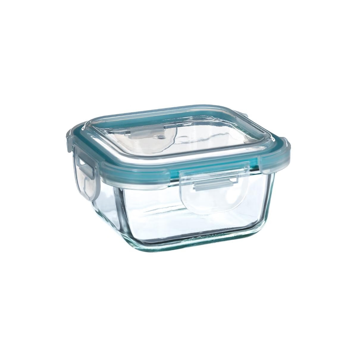 Set 3 caserole din sticla patrate 5Five Clipeat, capac albastru, 2.2L + 800ml + 330ml