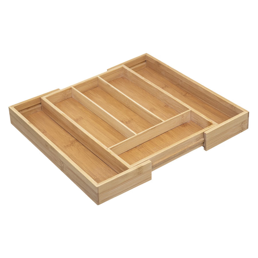 Organizator extensibil tacamuri 5Five din bambus cu 6 compartimente, 35x39x4 cm, natur