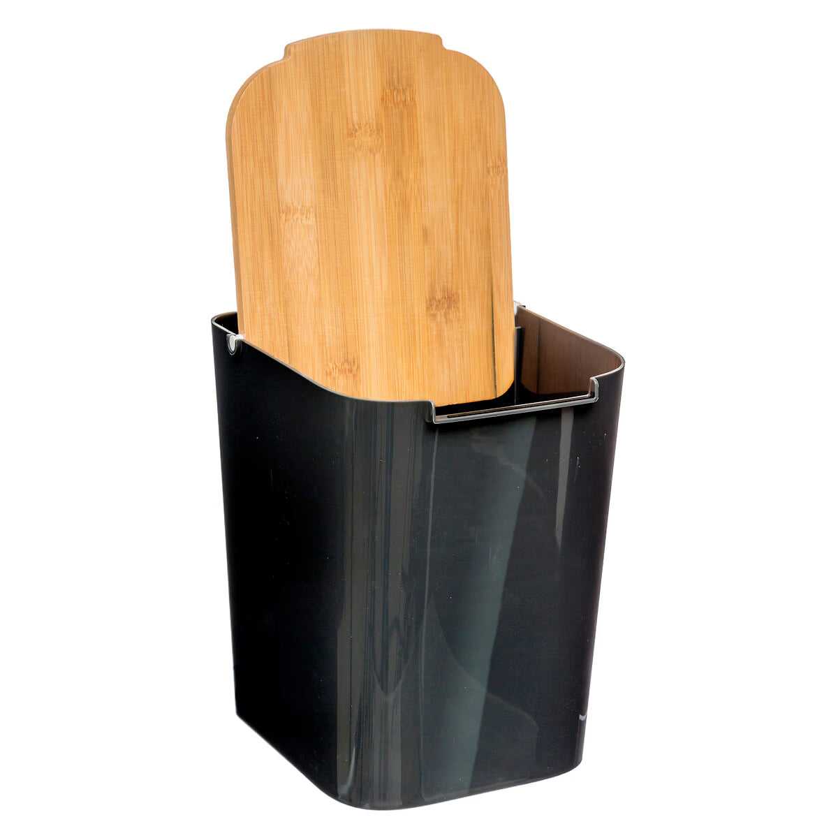 Cos gunoi 5Five Natureo cu capac, polipropilena si bambus, 5 litri, 22x19x24 cm, negru