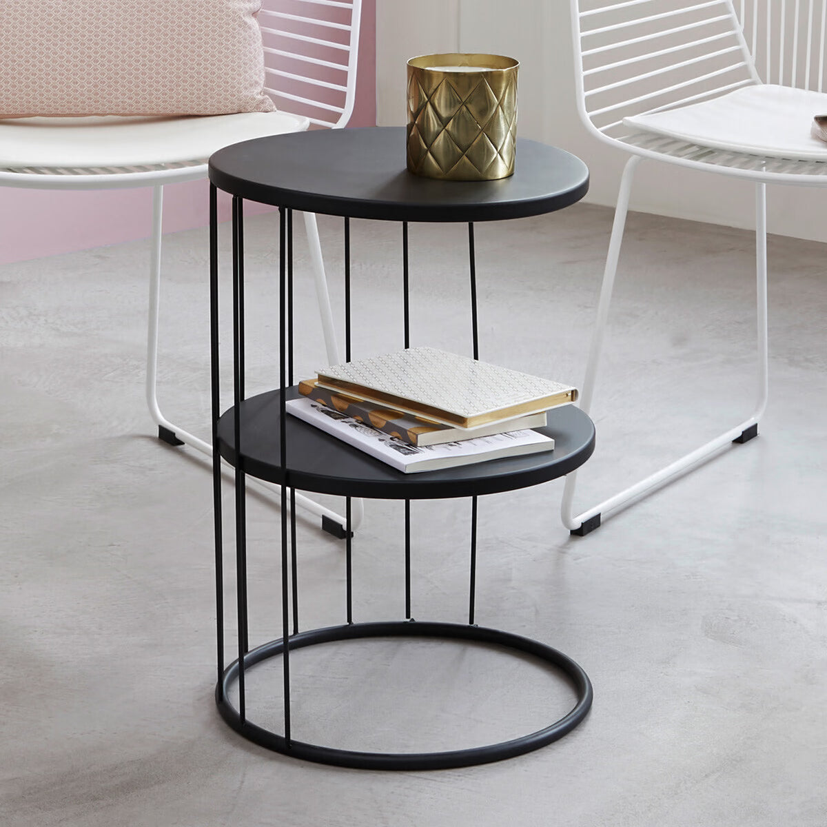 Masuta de cafea Atmosphera Kobu, metal, pe 2 nivele, 36x52 cm, negru