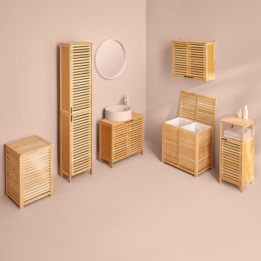 Cos rufe 5Five Sicela din lemn MDF, capacitate 65 litri, 40x40x58 cm, natur