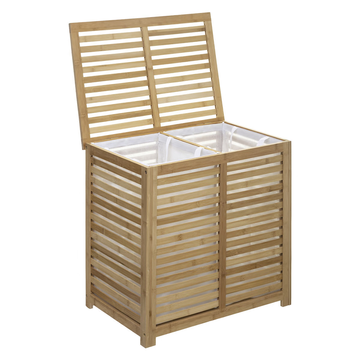 Cos rufe 5Five Sicela din bambus, 2 compartimente, capacitate 100L, 58x40x60 cm, natur