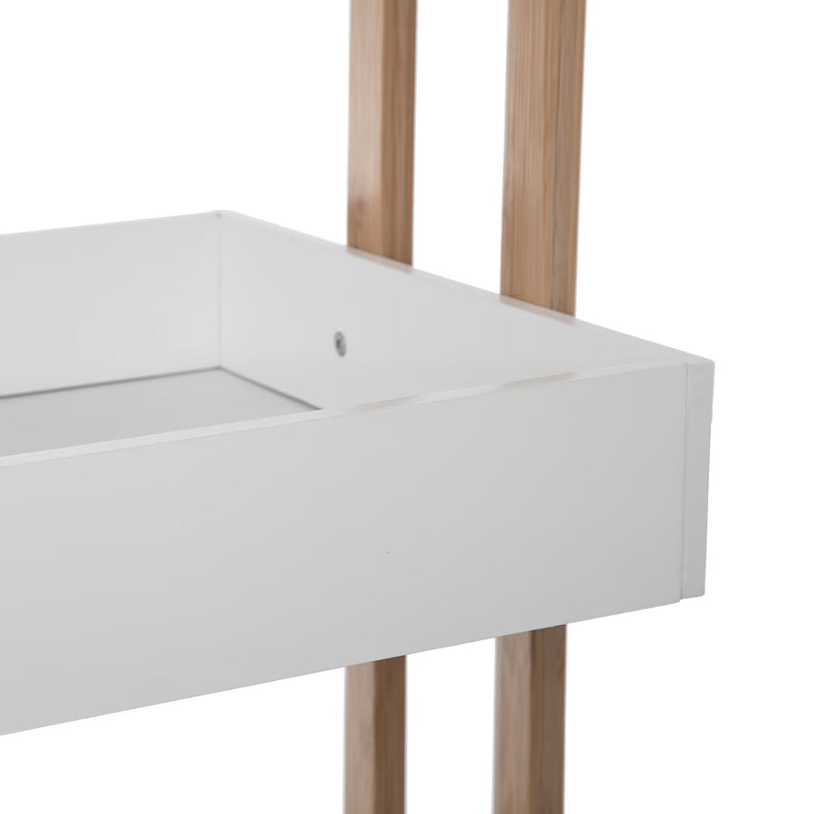 Etajera cu 4 rafturi 5Five Natureo pe roti, MDF si bambus, 40x30x88 cm, alb