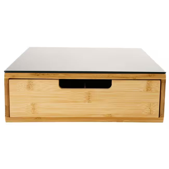 Suport capsule cafea 5Five Blackbamboo, cu sertar, bambus si sticla, 30x30x10 cm, natur si negru
