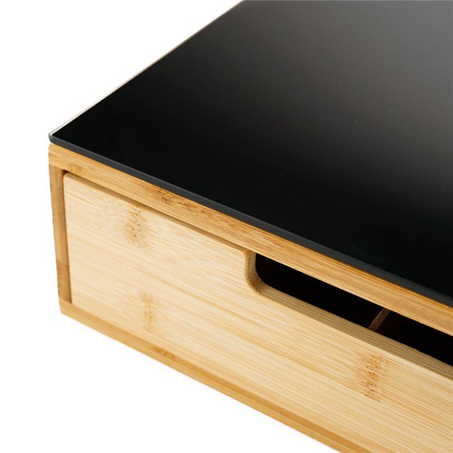 Suport capsule cafea 5Five Blackbamboo, cu sertar, bambus si sticla, 30x30x10 cm, natur si negru