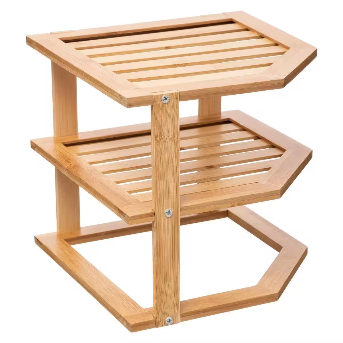 Etajera colt 5Five pentru bucatarie, 2 niveluri, bambus, 25x23x25 cm, maro natural