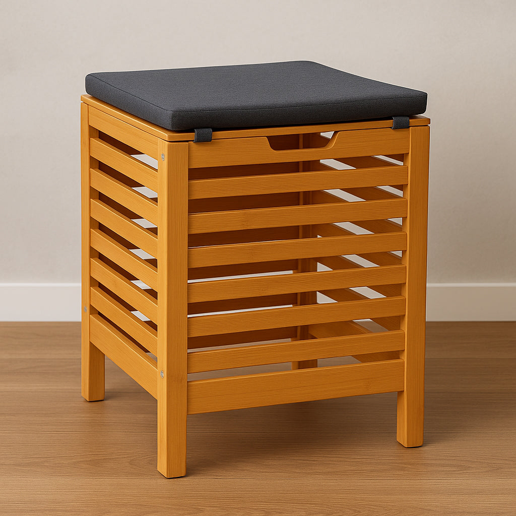 Taburet multifunctional 5Five Sicela, spatiu depozitare, bambus, 35x35x49 cm, bej