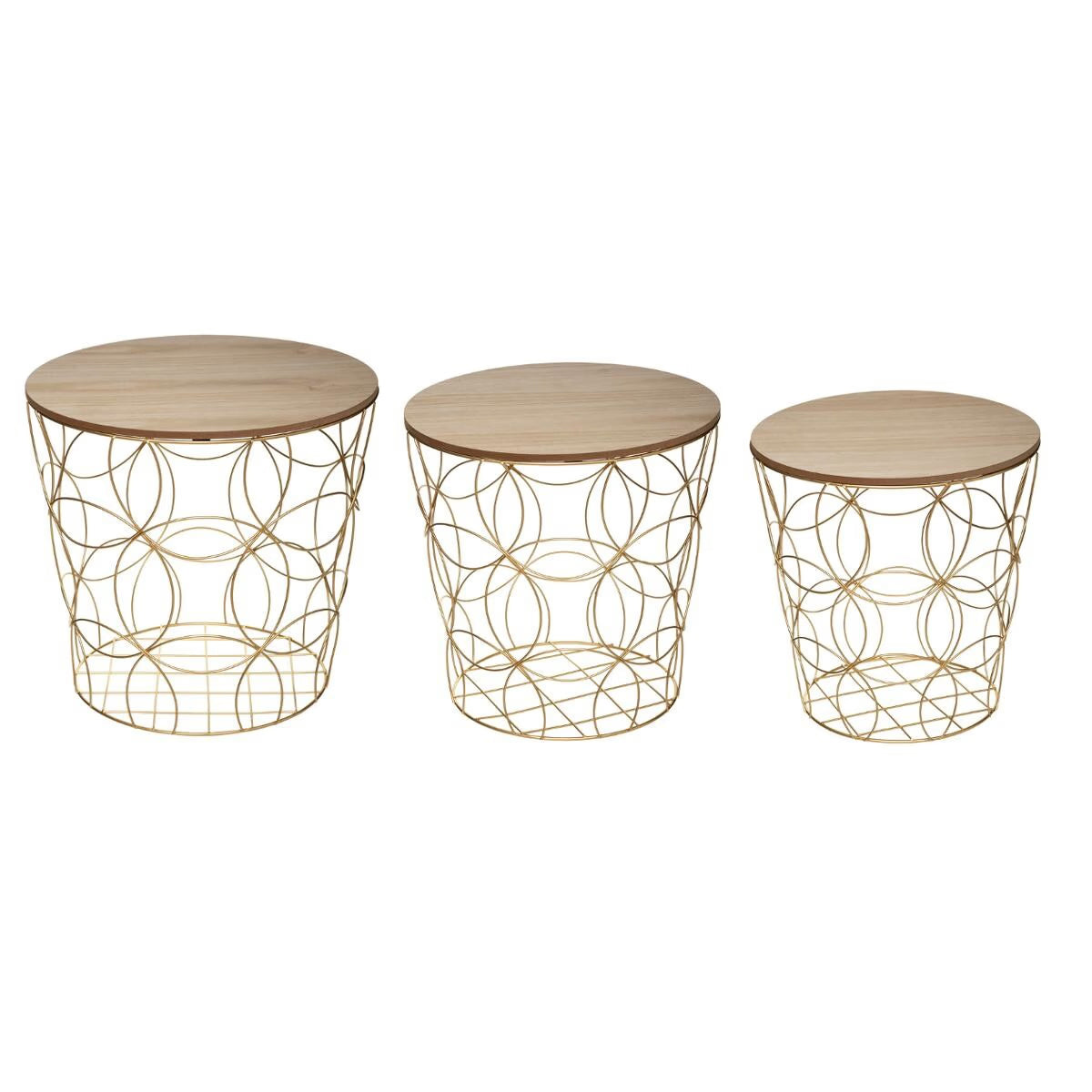 Set 3 masute cafea Atmosphera Kumi, structura metal, diametru 37, 41 si 46 cm, auriu