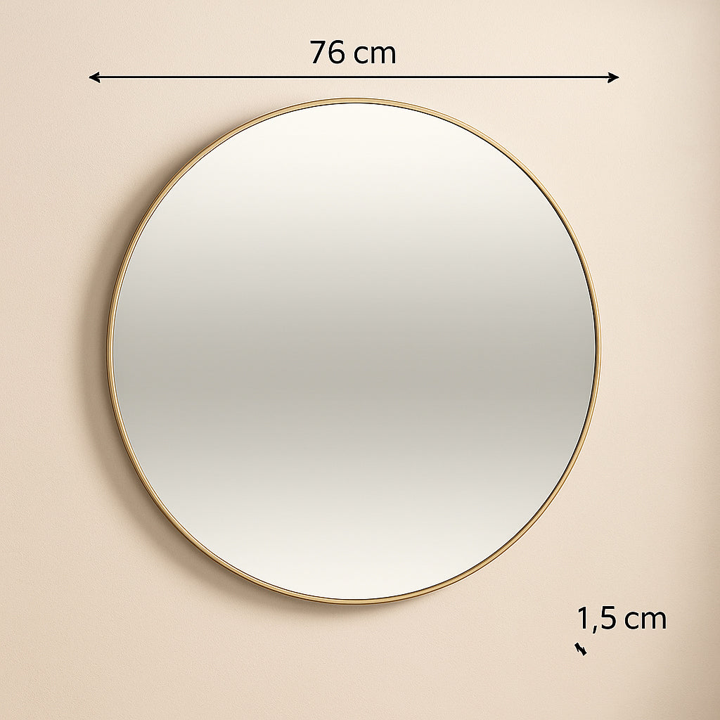 Oglinda rotunda Atmosphera Alice, rama aluminiu subtire, 76 cm, auriu