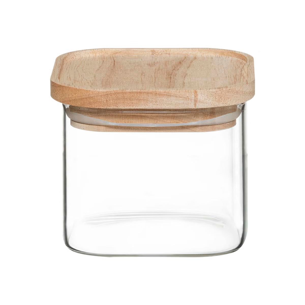 Set 4 borcane depozitare ermetice 5Five, sticla borosilicata si capac lemn, transparent