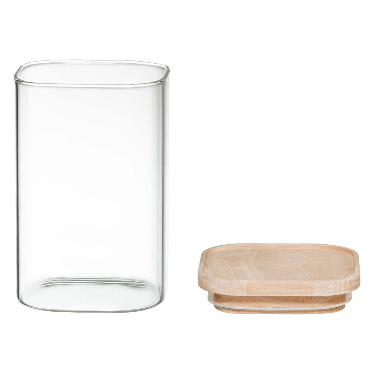 Set 4 borcane depozitare ermetice 5Five, sticla borosilicata si capac lemn, transparent