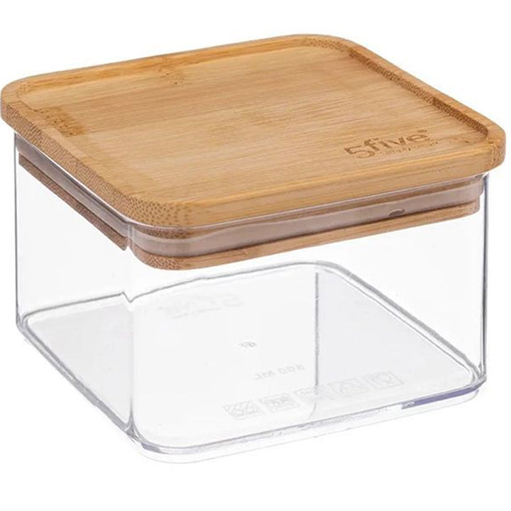 Cutie depozitare 5Five Eske patrata 0.5L, capac bambus, PS transparent