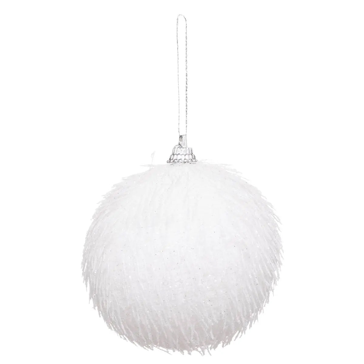 Glob decorativ Atmosphera cu sclipici, efect zapada, diametru 9 cm, alb