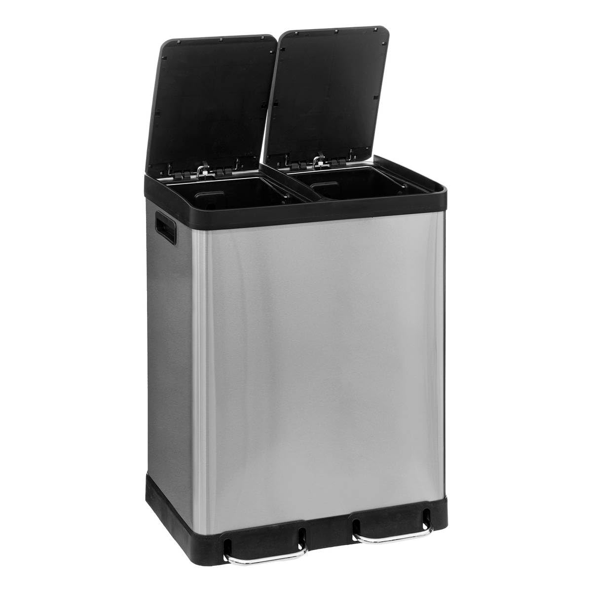 Cos de gunoi Ariane cu pedala, din inox, colectare selectiva, 2 x 30L, 49x40x67 cm, argintiu