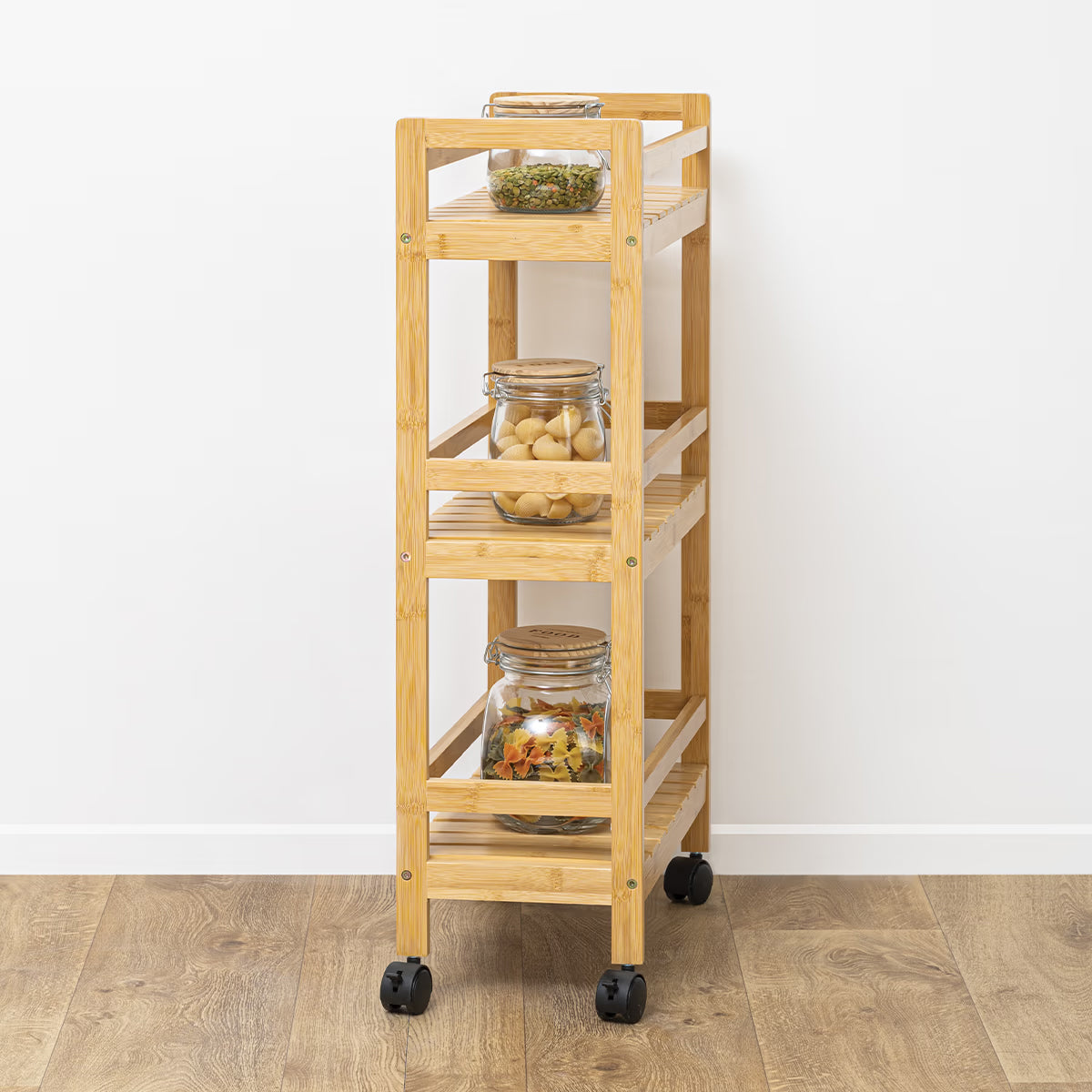 Etajera mobila Linha din bambus, 3 niveluri, dimensiuni compacte, 45x22x80 cm, natur