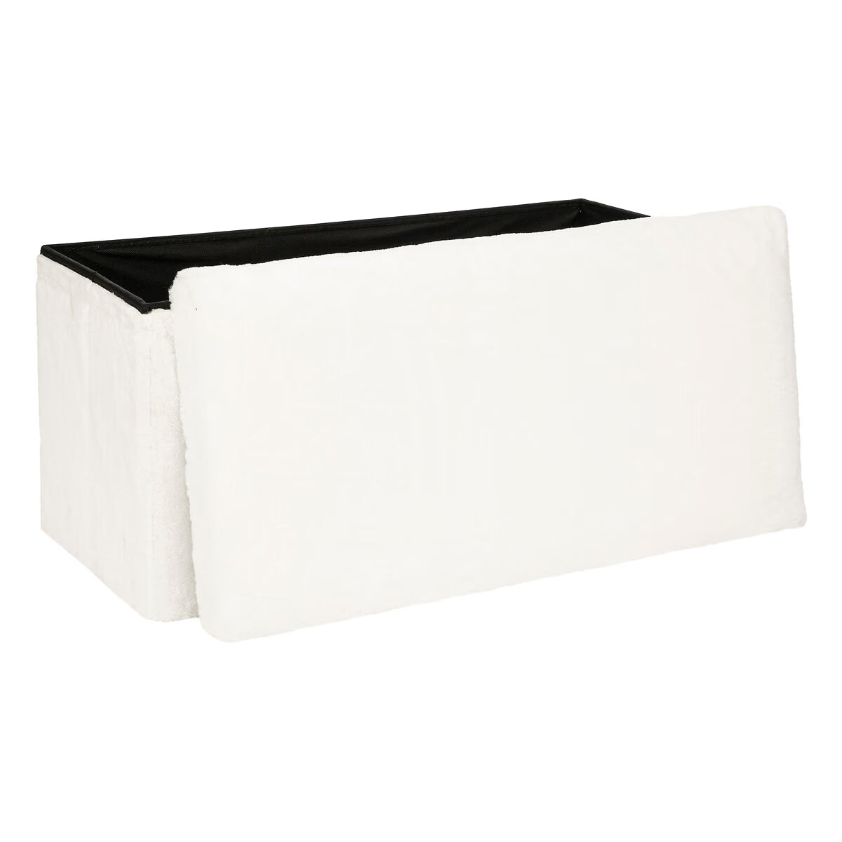 Taburet pliabil Atmosphera Ezzio cu depozitare, 76x38x38 cm, blana artificiala, alb