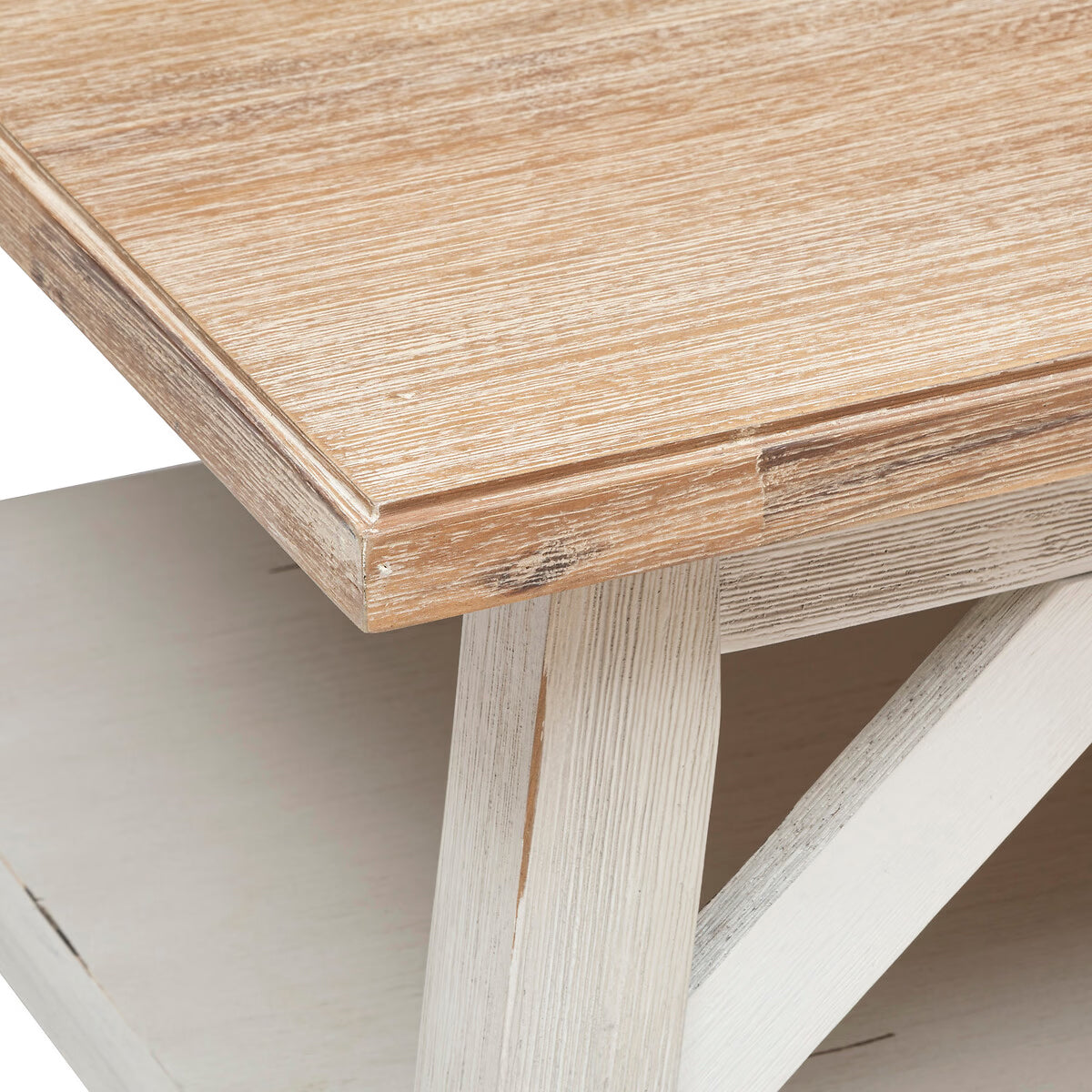Masuta cafea Atmosphera Olbia cu 2 blaturi, MDF si acacia, 120x70x45 cm, alb
