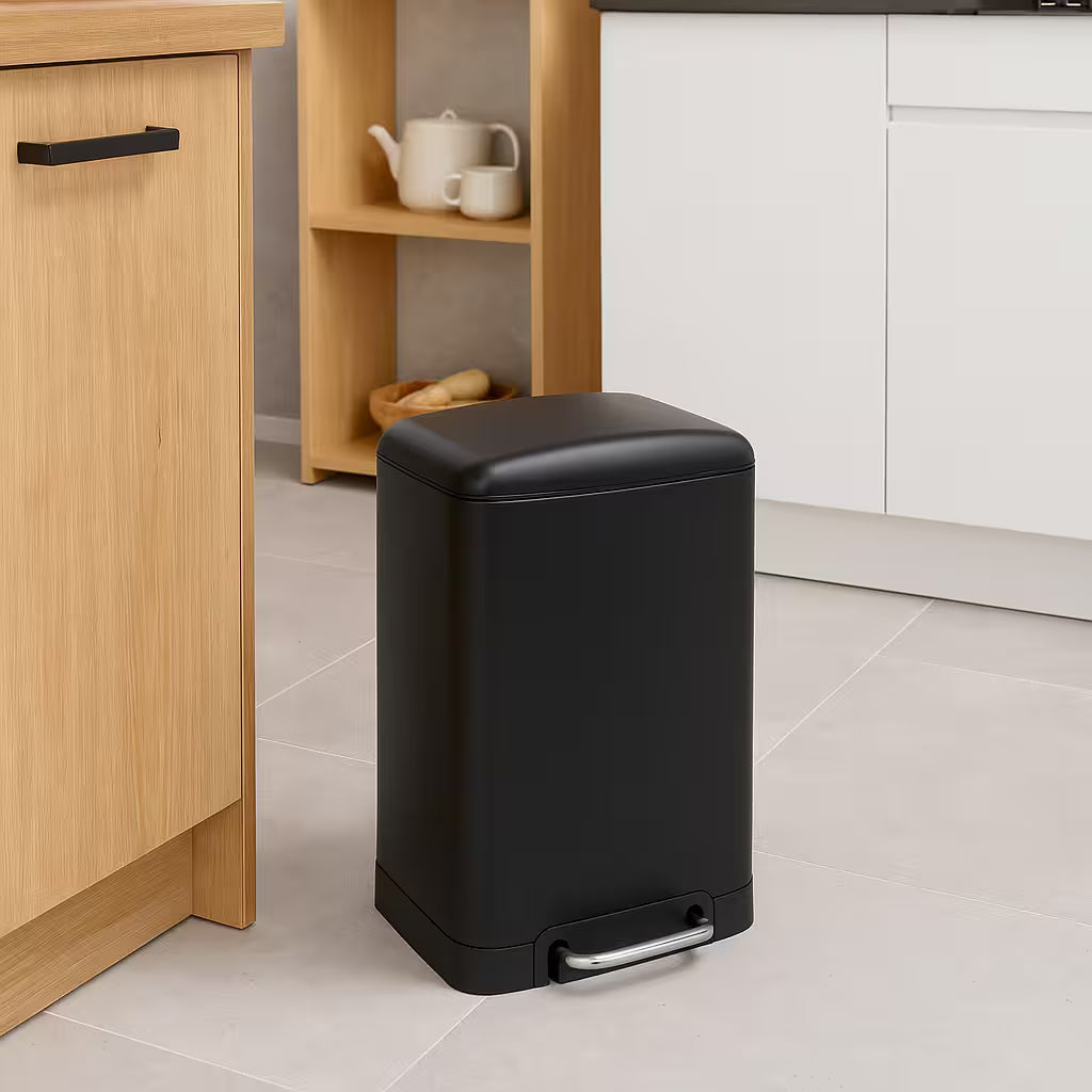Cos de gunoi 5Five Ariane 20L, cu pedala si inchidere lenta, otel inoxidabil, 30x30x53 cm, negru