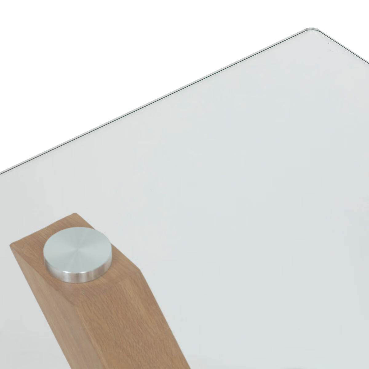 Masa dining bucatarie Atmosphera Jorel cu blat din sticla si picioare metalice, 180x90x75 cm, efect stejar