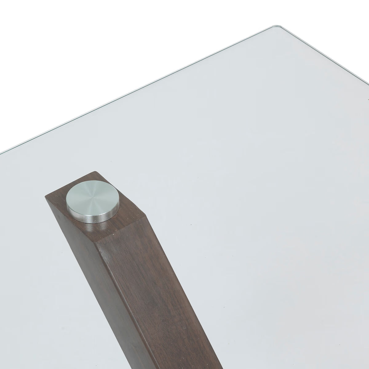 Masa dining bucatarie Atmosphera Jorel cu blat din sticla si picioare metalice, 180x90x75 cm, efect nuc