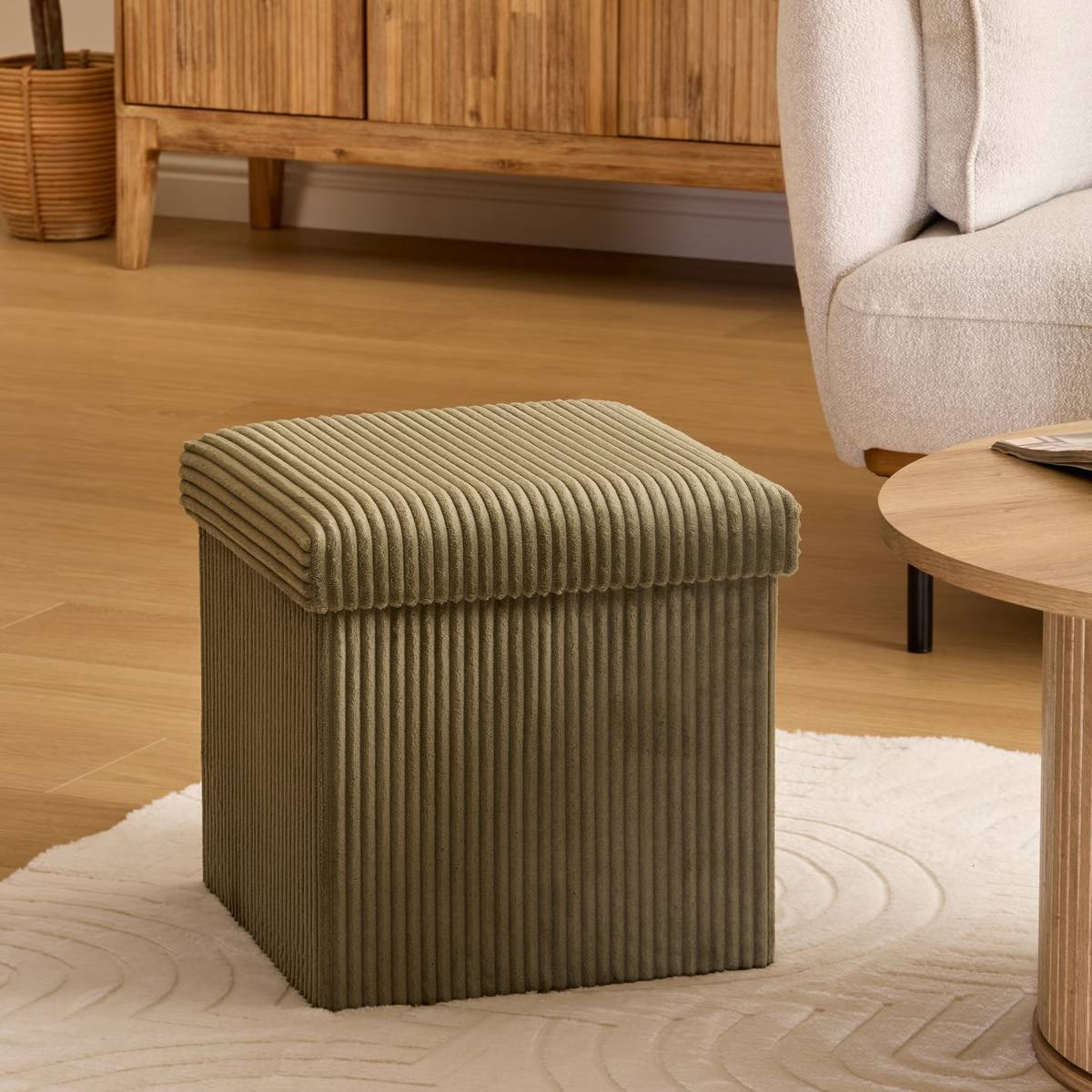Taburet pliabil Atmosphera Arum din material tip catifea raiat, 38x38x38 cm, verde kaki