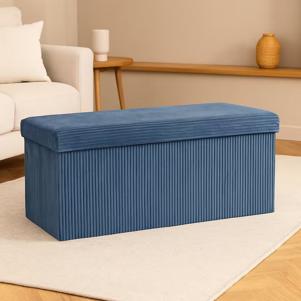 Taburet dublu pliabil Atmosphera Arum din material tip catifea raiat, 76x38x38 cm, albastru inchis