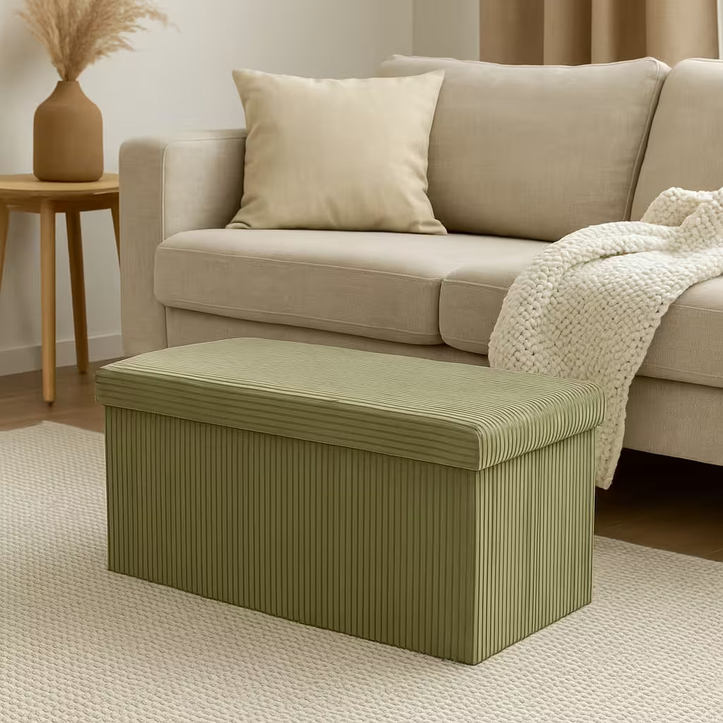 Taburet dublu pliabil Atmosphera Arum din material tip catifea raiat, 76x38x38 cm, verde kaki