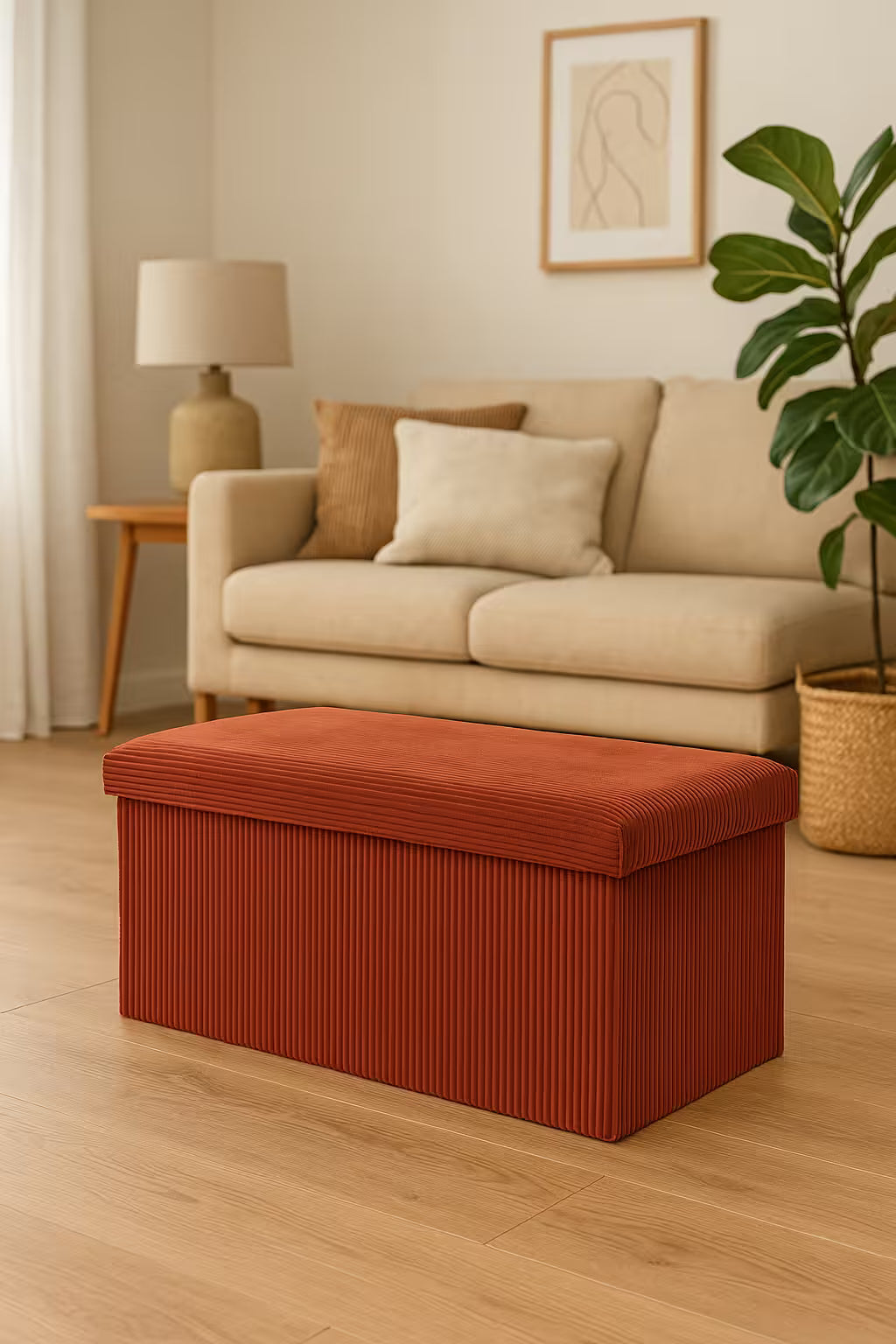 Taburet dublu pliabil Atmosphera Arum din material tip catifea raiat, 76x38x38 cm, ambra