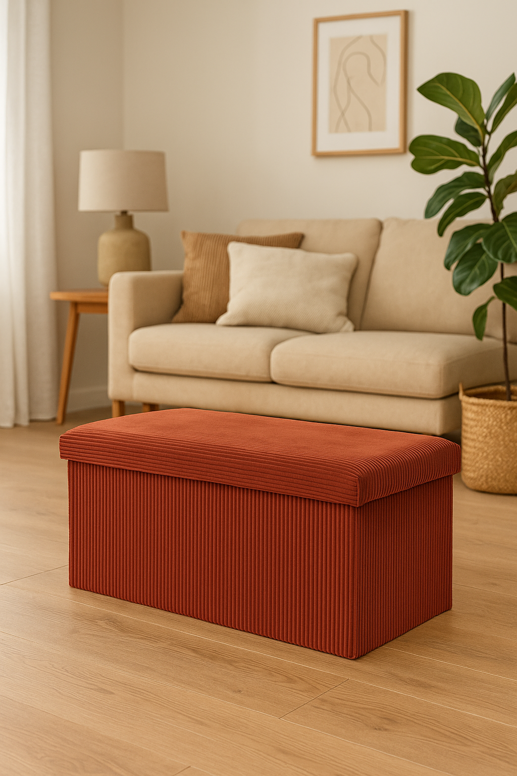 Taburet dublu pliabil Atmosphera Arum din material tip catifea raiat, 76x38x38 cm, ambra