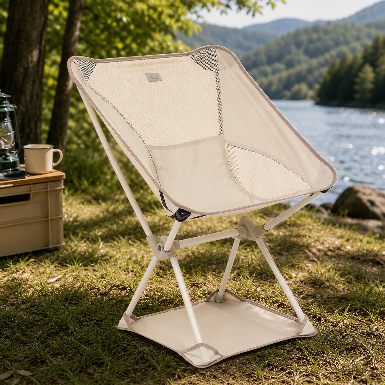 Scaun pliabil camping sau pescuit 5Five cu cadru din otel si sezut din poliester, 72x56x53 cm, bej