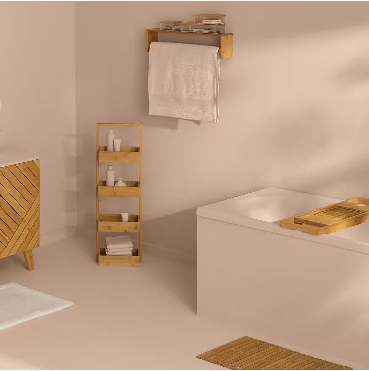 Etajera 5Five Tidy Box cu 4 rafturi, bambus, 35x33x144 cm, natur