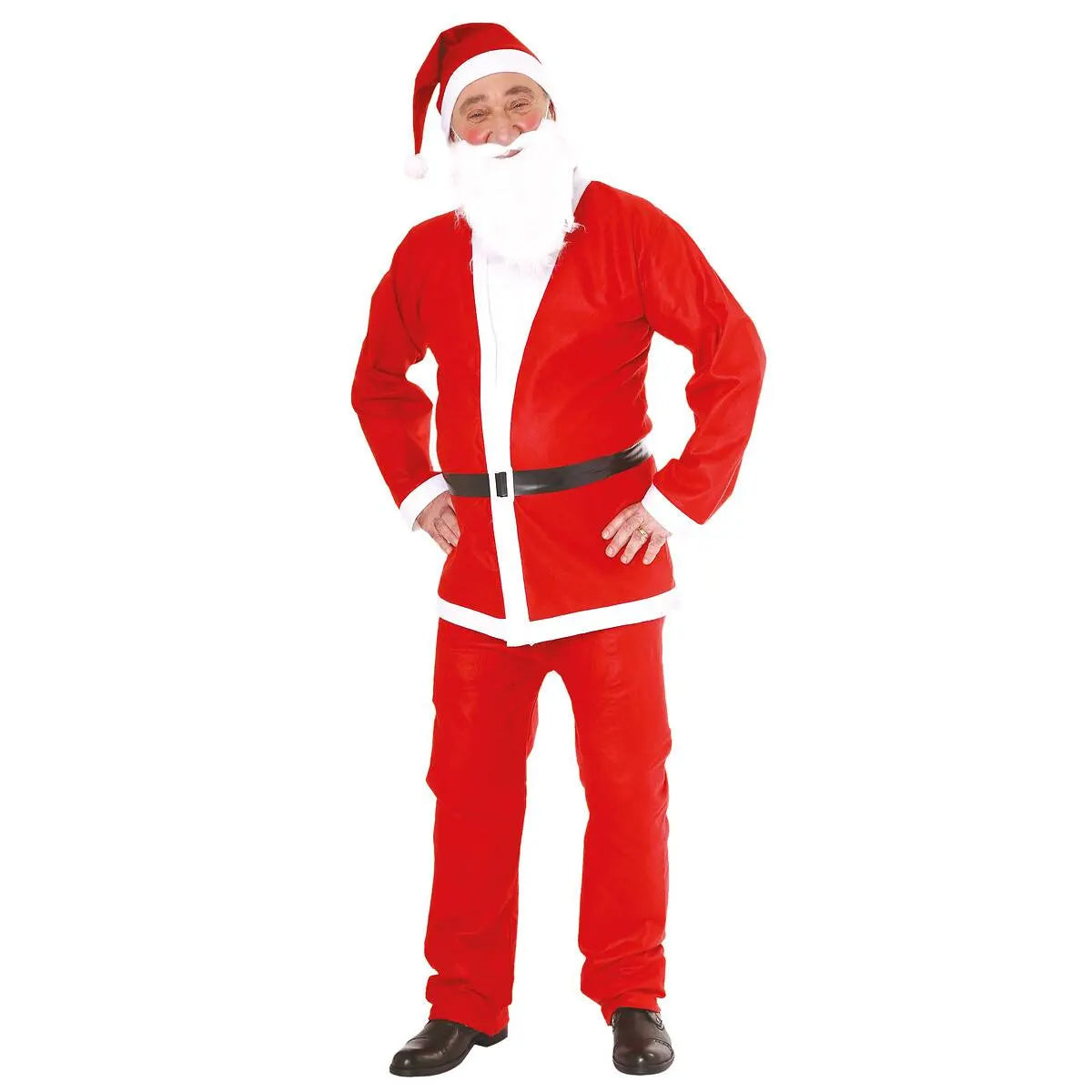 Costum Mos Craciun universal, 5 piese cu accesorii, din fetru, rosu