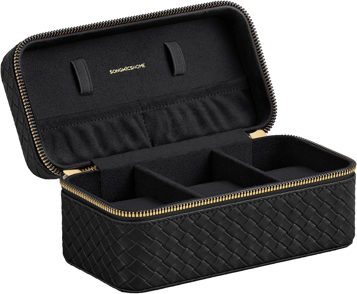 SONGMICS Cutie ceasuri Ronne, pentru 3 ceasuri, imitatie piele PU, 20x10x9 cm, negru
