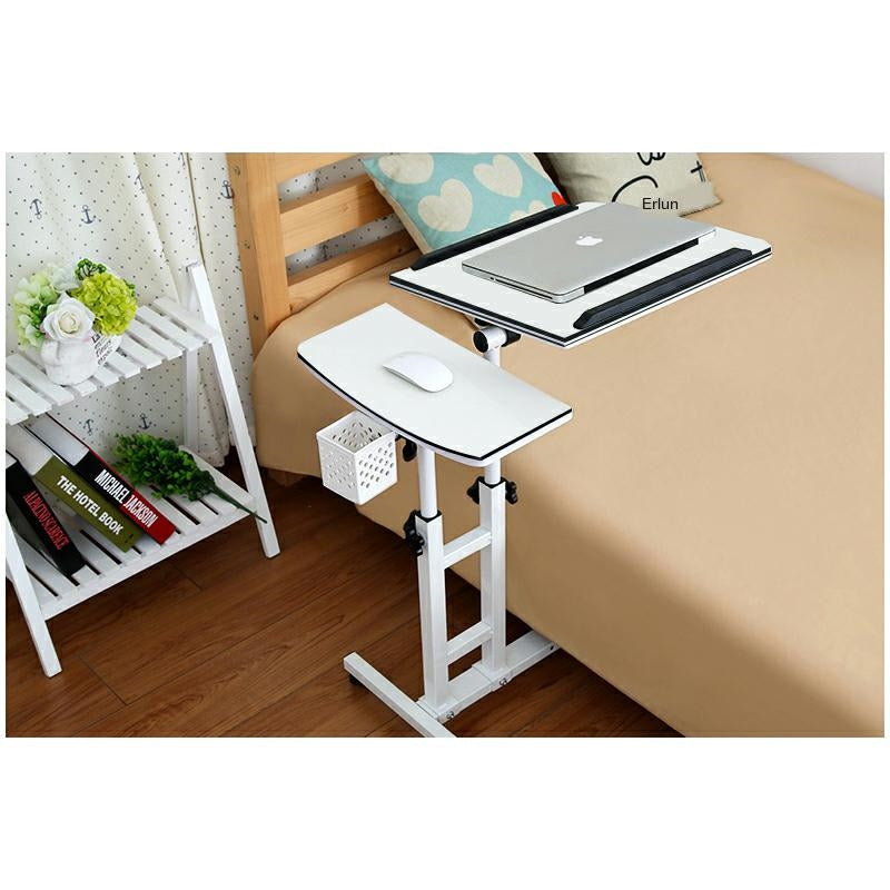 Masuta laptop reglabila cu 2 blaturi acrilice, pe roti cu blocare, 60-90 cm, alb perlat