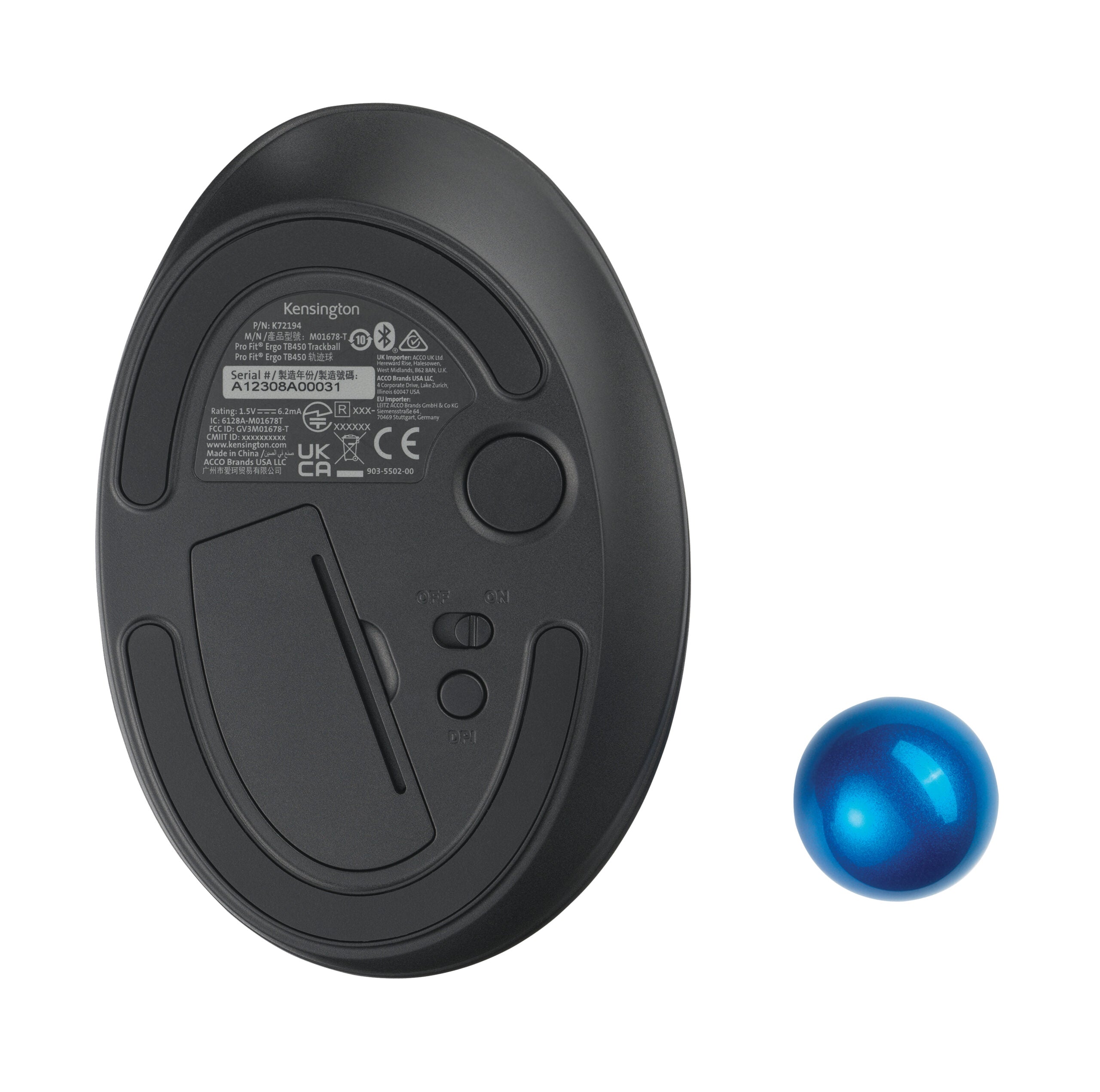 MOUSE Kensington - ergonomic, "Profit Ergo", PC sau NB, wireless, Bluetooth | 2.4GHz, optic, 1600 dpi, butoane/scroll 5/1, buton selectare viteza, negru, "TB450", "K72194WW"