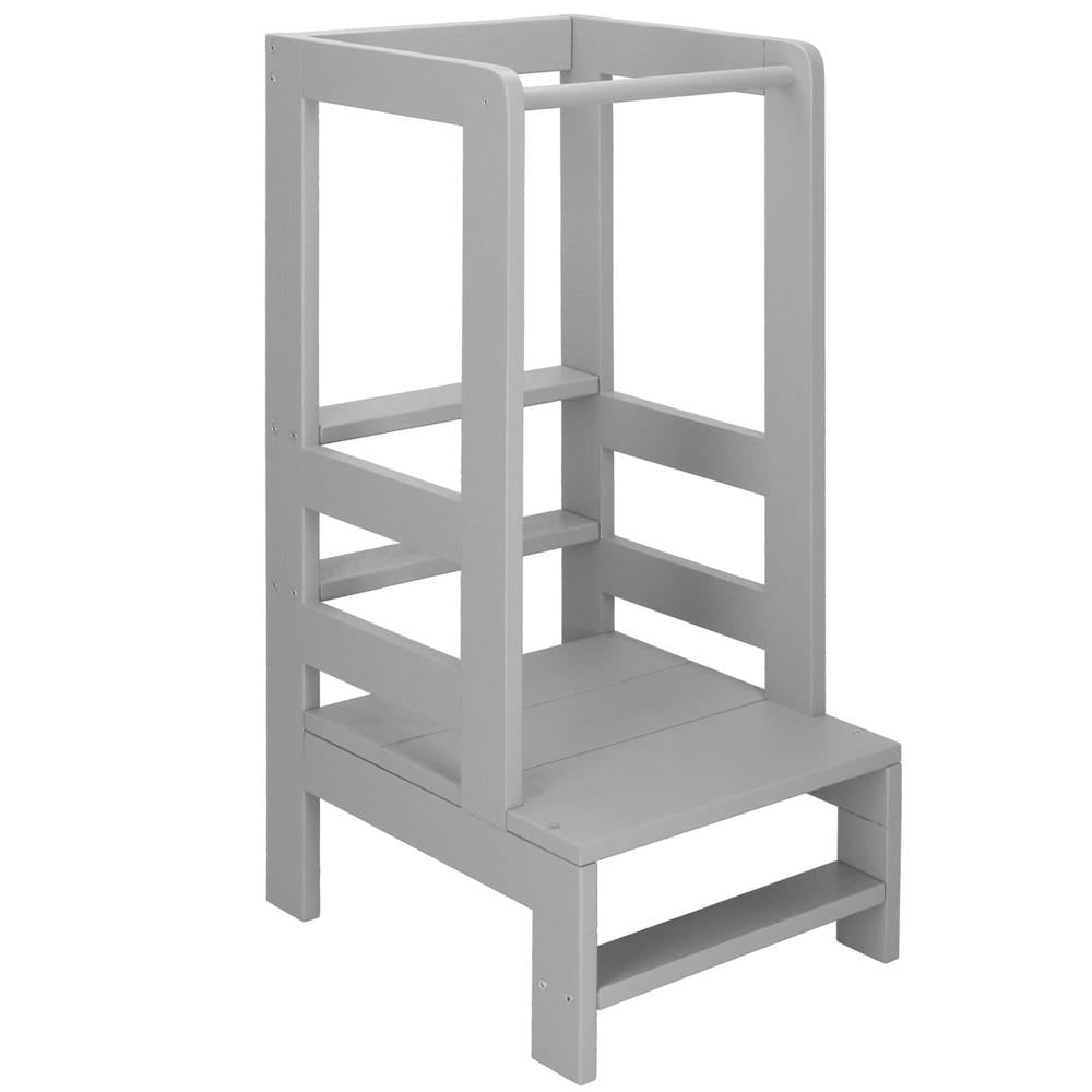Turn de invatare inaltator multifunctional din lemn, platforma reglabila pe 3 inaltimi, 90x39x44 cm, gri