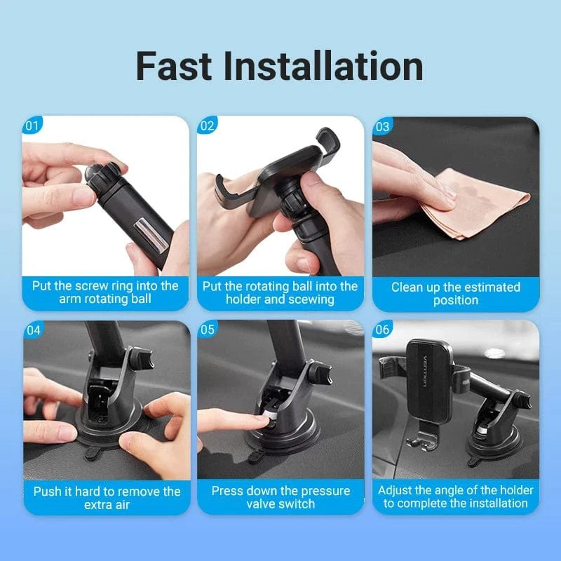 Suport AUTO Vention pt SmartPhone, fixare parbriz sau bord prin ventuza, unghi reglabil, device compatibil 4.7-7.2inch, negru, "KCOB0" - 6922794764866
