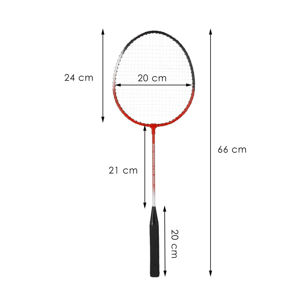 Set badminton 9 piese, 2 rachete metalice, 6 fluturasi si husa, 66 cm, multicolor