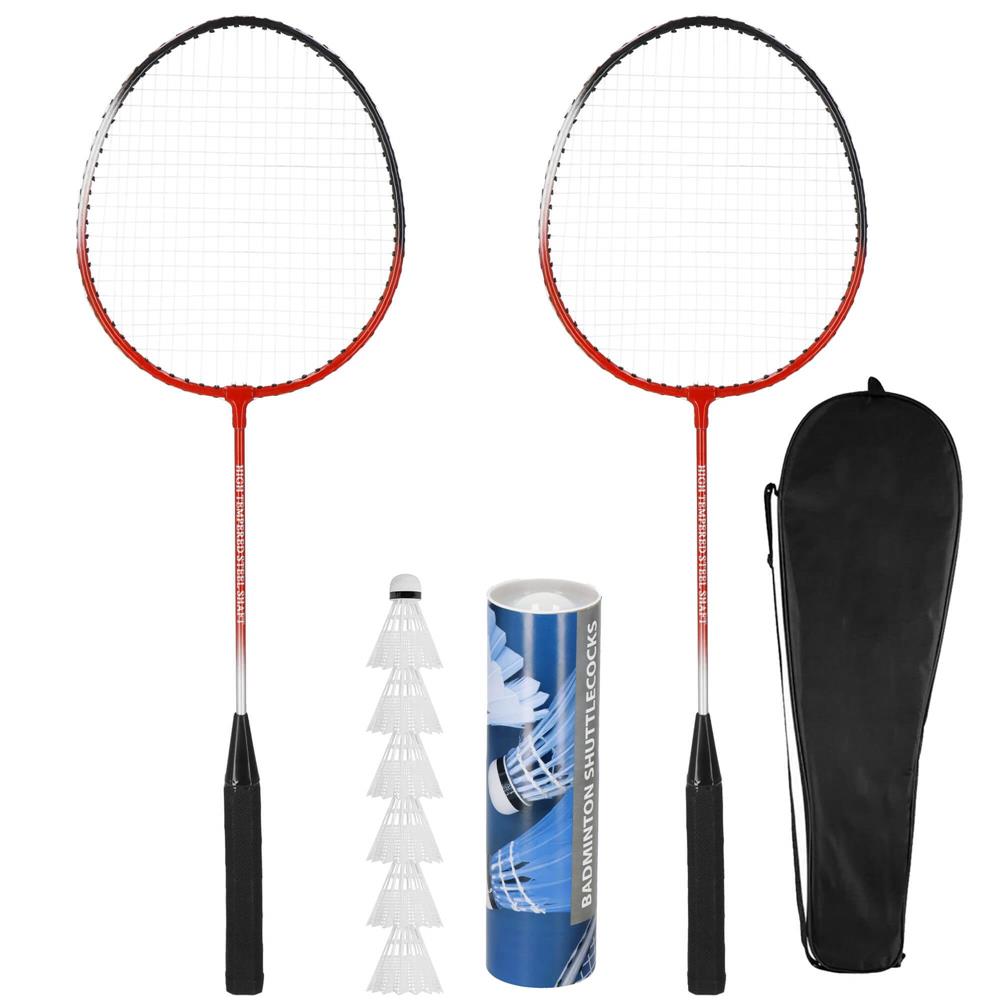 Set badminton 9 piese, 2 rachete metalice, 6 fluturasi si husa, 66 cm, multicolor