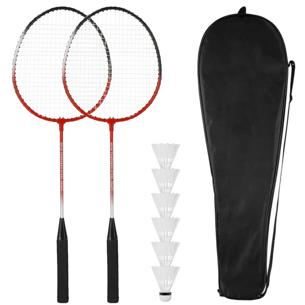 Set badminton 9 piese, 2 rachete metalice, 6 fluturasi si husa, 66 cm, multicolor