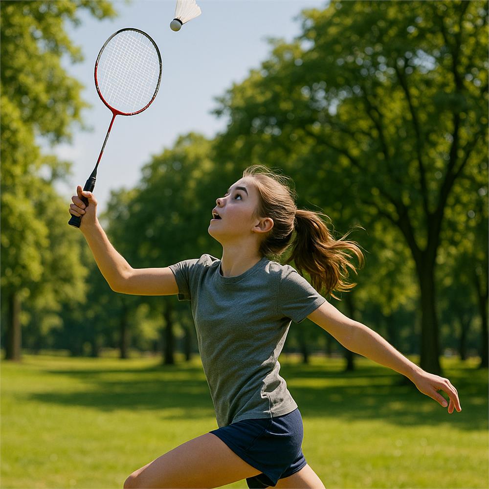 Set badminton 9 piese, 2 rachete metalice, 6 fluturasi si husa, 66 cm, multicolor