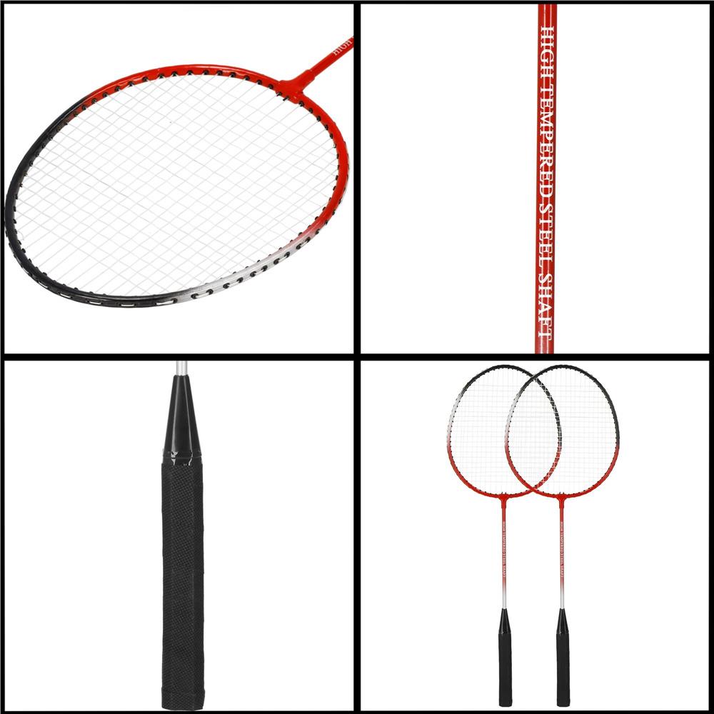 Set badminton 9 piese, 2 rachete metalice, 6 fluturasi si husa, 66 cm, multicolor