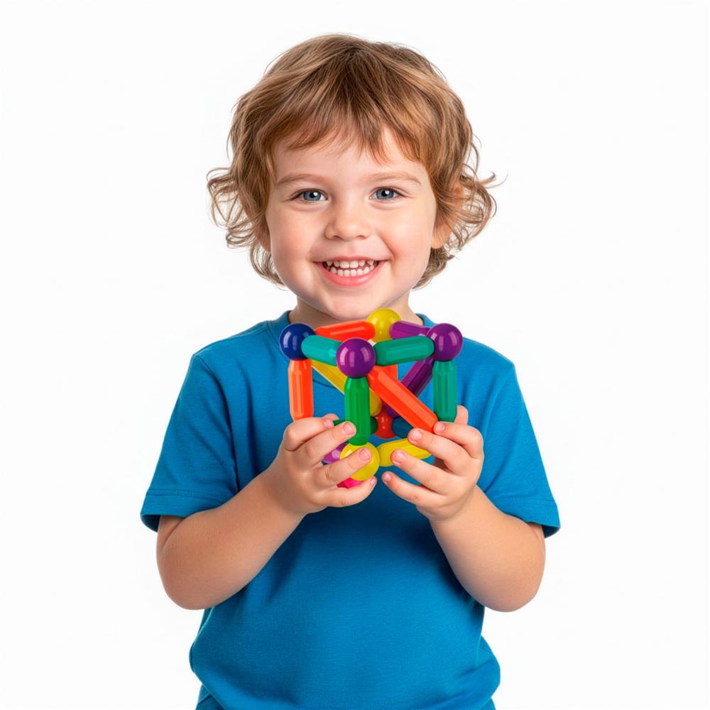 Set de constructie din piese magnetice educative pentru copii 128 de piese, multicolor