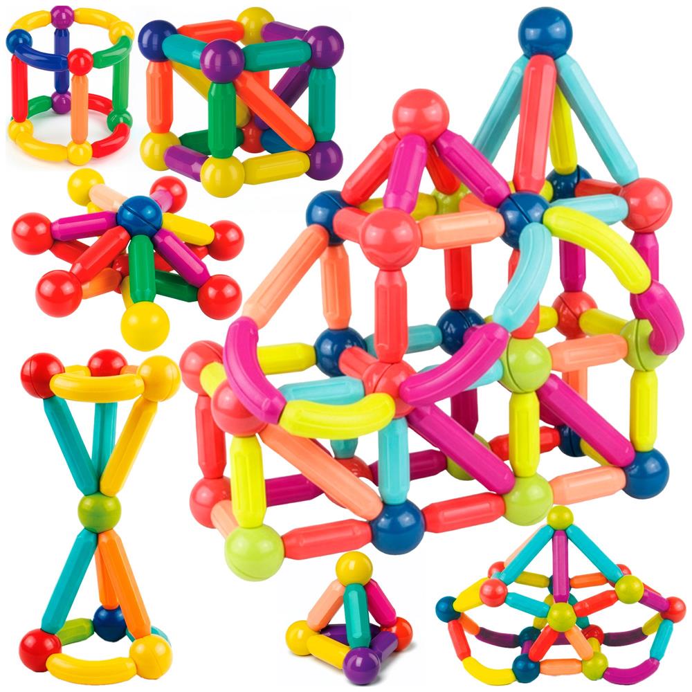 Set de constructie din piese magnetice educative pentru copii 128 de piese, multicolor