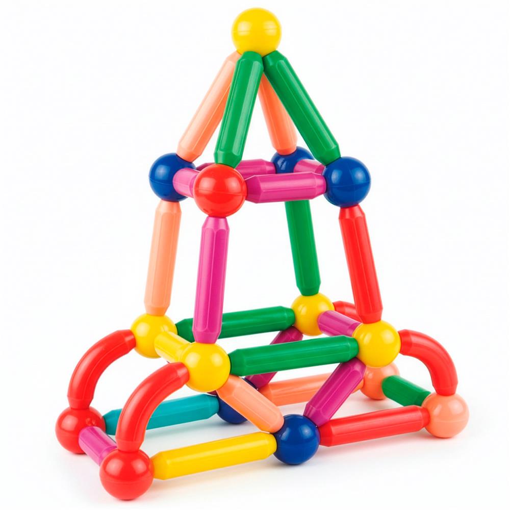 Set de constructie din piese magnetice educative pentru copii 128 de piese, multicolor